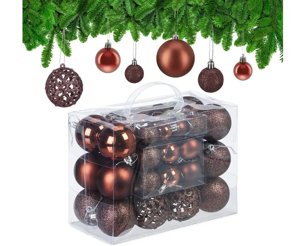 relaxdays Weihnachtskugeln im 50er-Set Braun-Silber Braun/Silber
