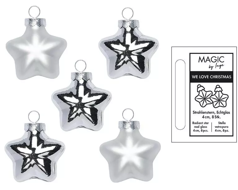 INGES CHRISTMAS DECOR Sterne Frosty Silver 4 cm 8 Stück
