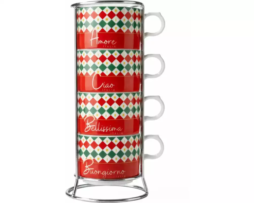 Bialetti Cappuccinotasse Italia Damier, 160 ml, 4 Tassen