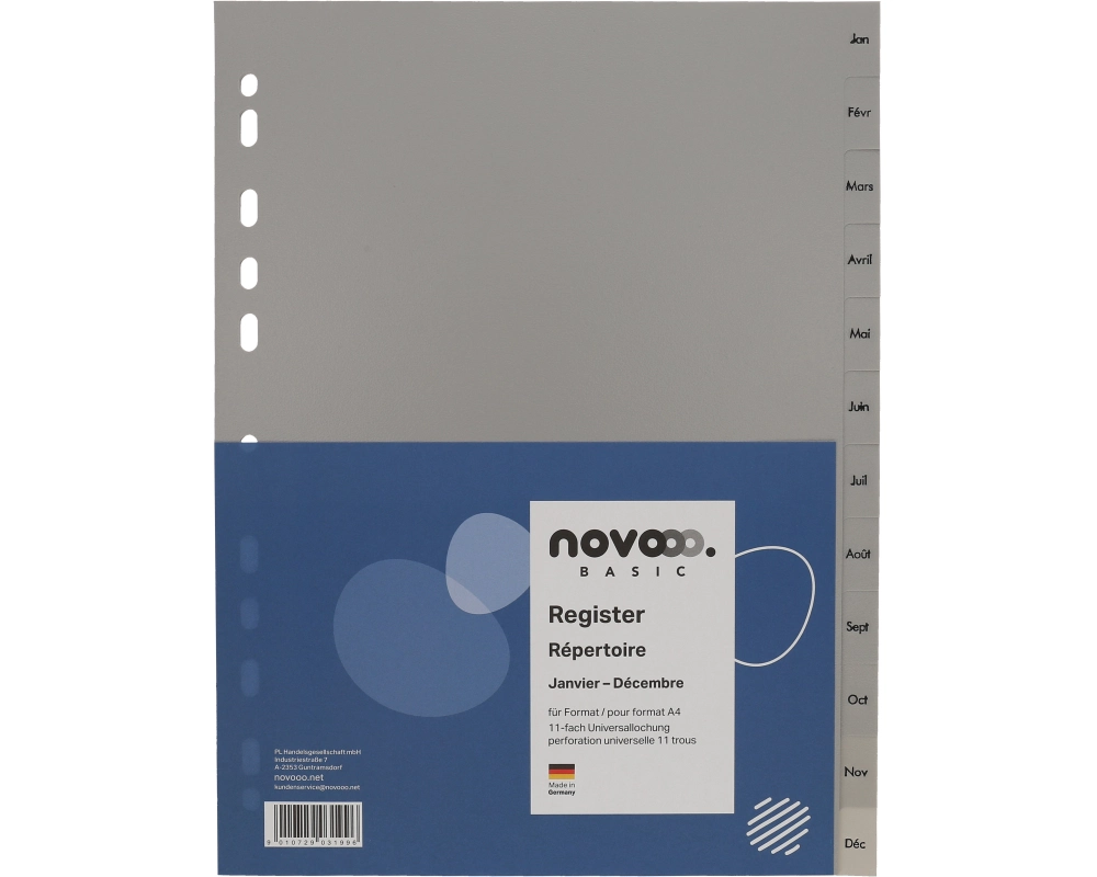 NOVOOO Register PP A4 40952 grau Jan-Déc FR