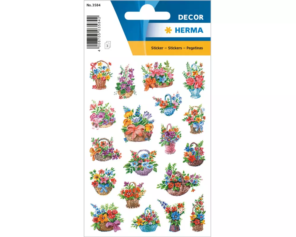 Herma Stickers Blumen in Körbchen 3 Blatt / 57 Sticker