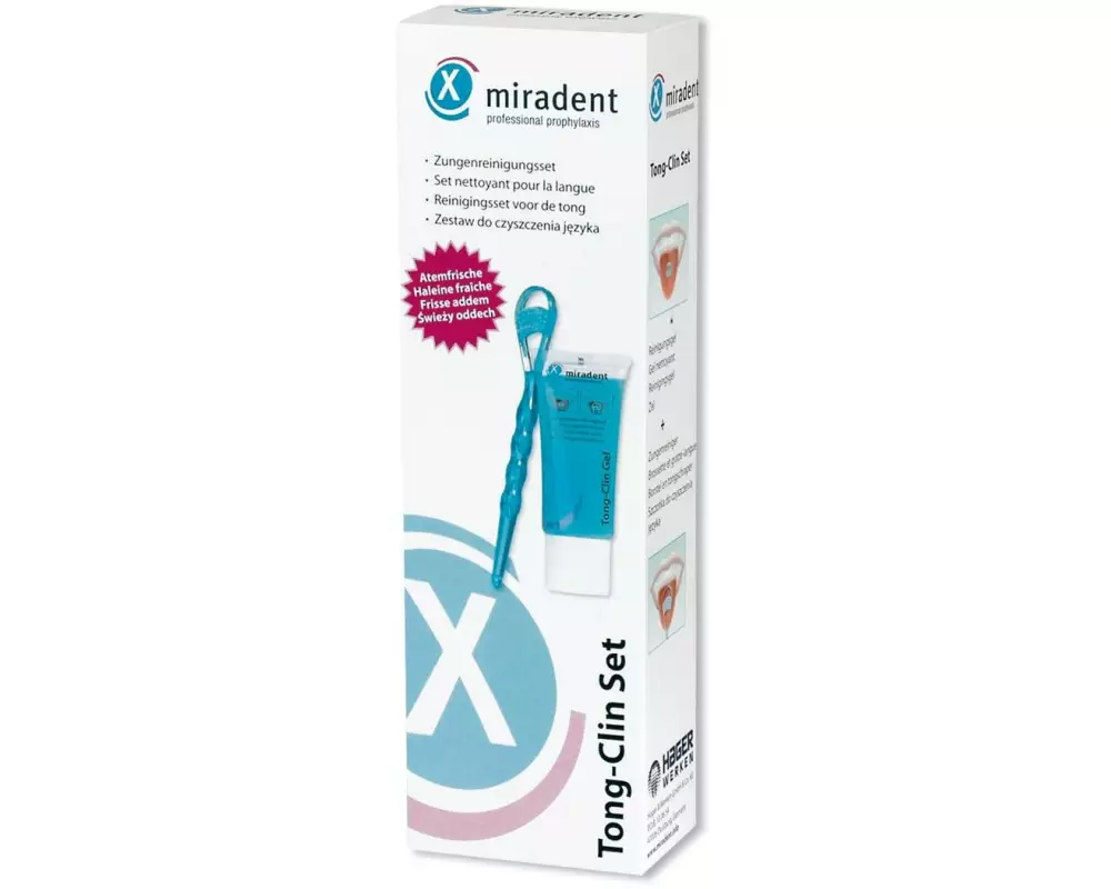 Miradent Zungenreiniger-Set Gel 50 ml & Zungenreiniger blau