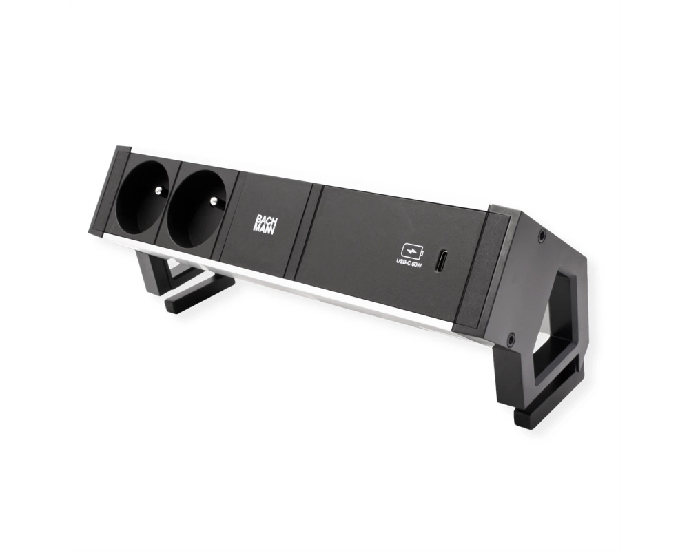 BACHMANN DESK2 ALU BLACK 2xUTE 1xUSBC 60W 0,2m GST18