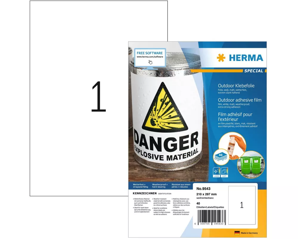 HERMA Outdoor-Etiketten 9543 210 x 297 mm, 40 Etiketten