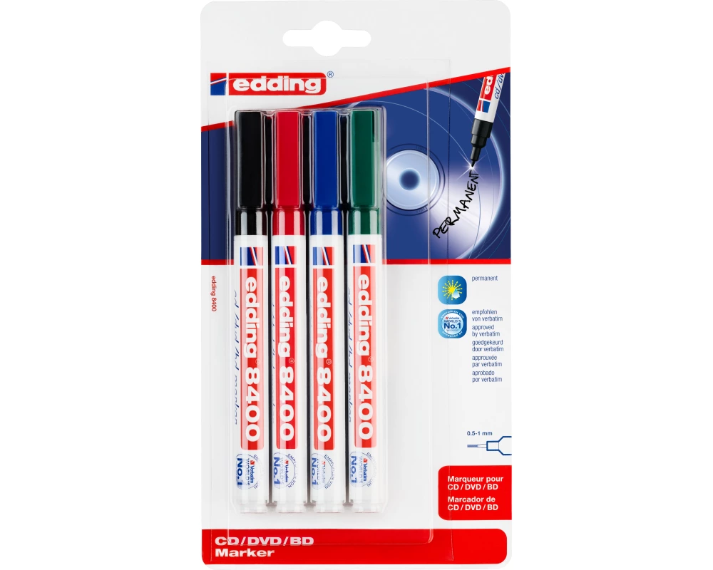 EDDING CD/ DVD Marker 8400 0.5-1mm 8400BLI-1234 4 Farben ass. Blister