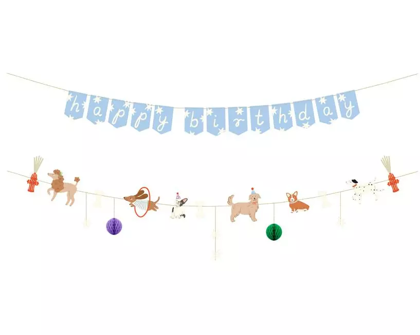 Partydeco Girlande Happy Birthday Hunde, farbig, 210 cm