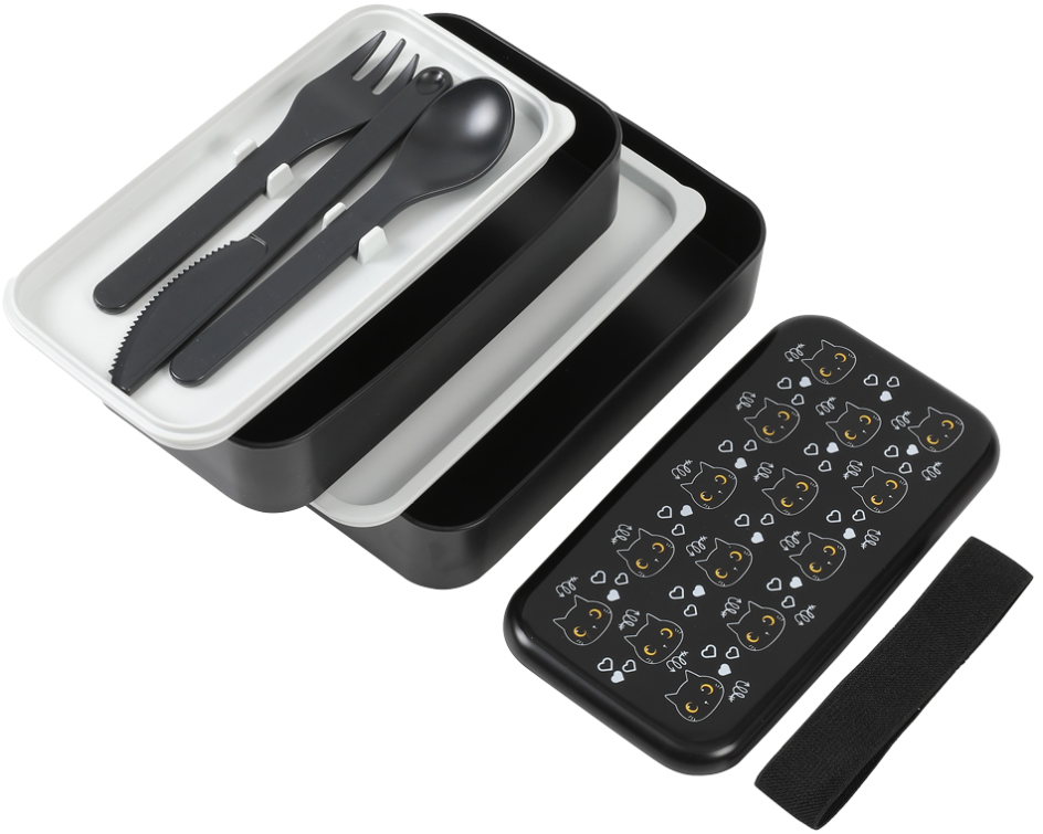 I-DRINK Lunchbox Cat black ID7002 mit Trennwand und Besteck