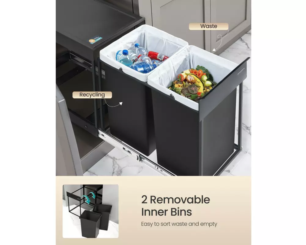 Songmics Mülltrennsystem 40 l, Schwarz