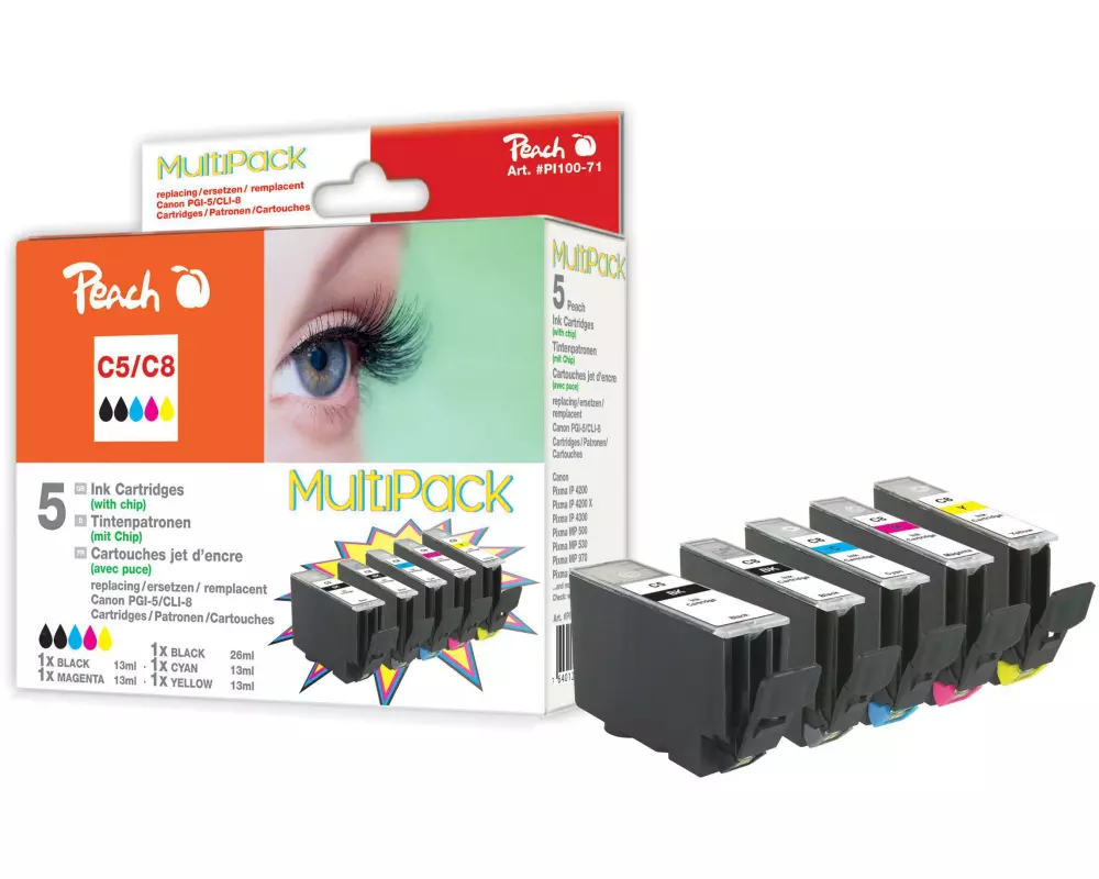 Peach Tintenset Canon PGI-5/CLI-8 BK, PBK, C, M, Y
