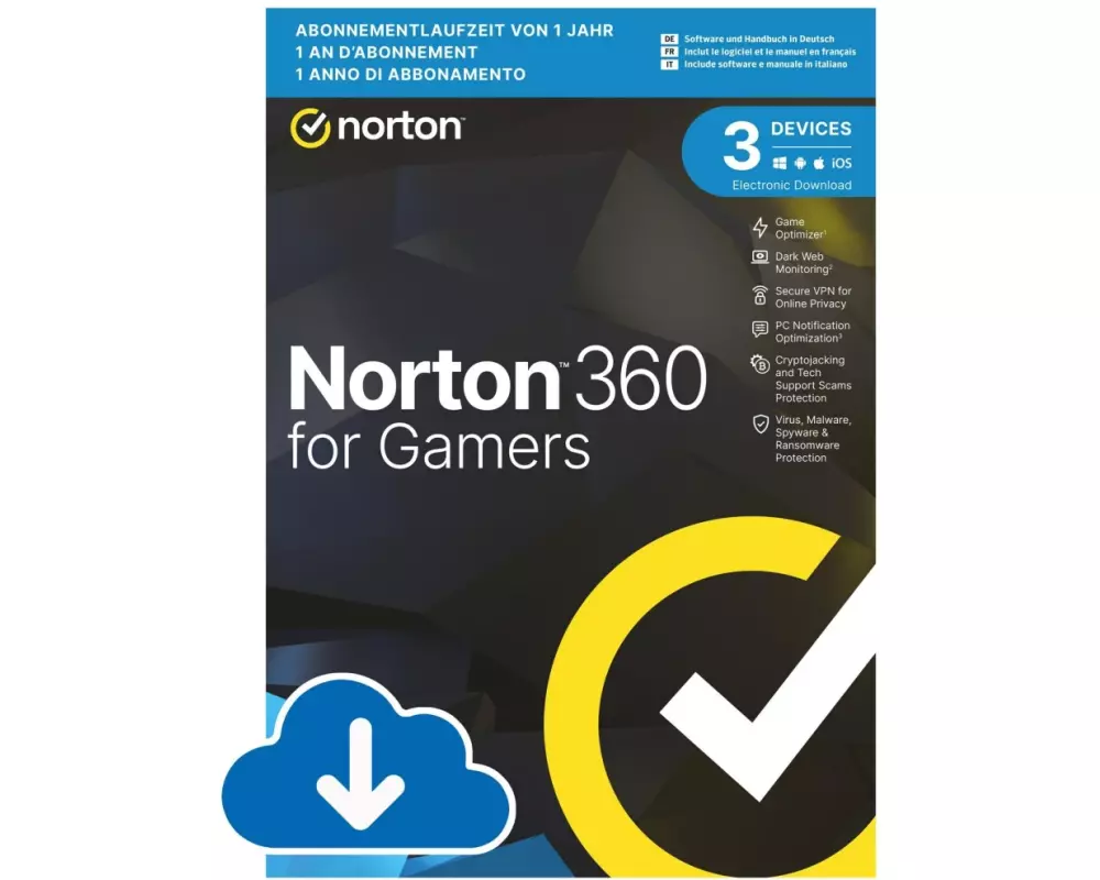 Norton Norton 360 for Gamers ESD, Vollversion, 3 PC, 1 Jahr