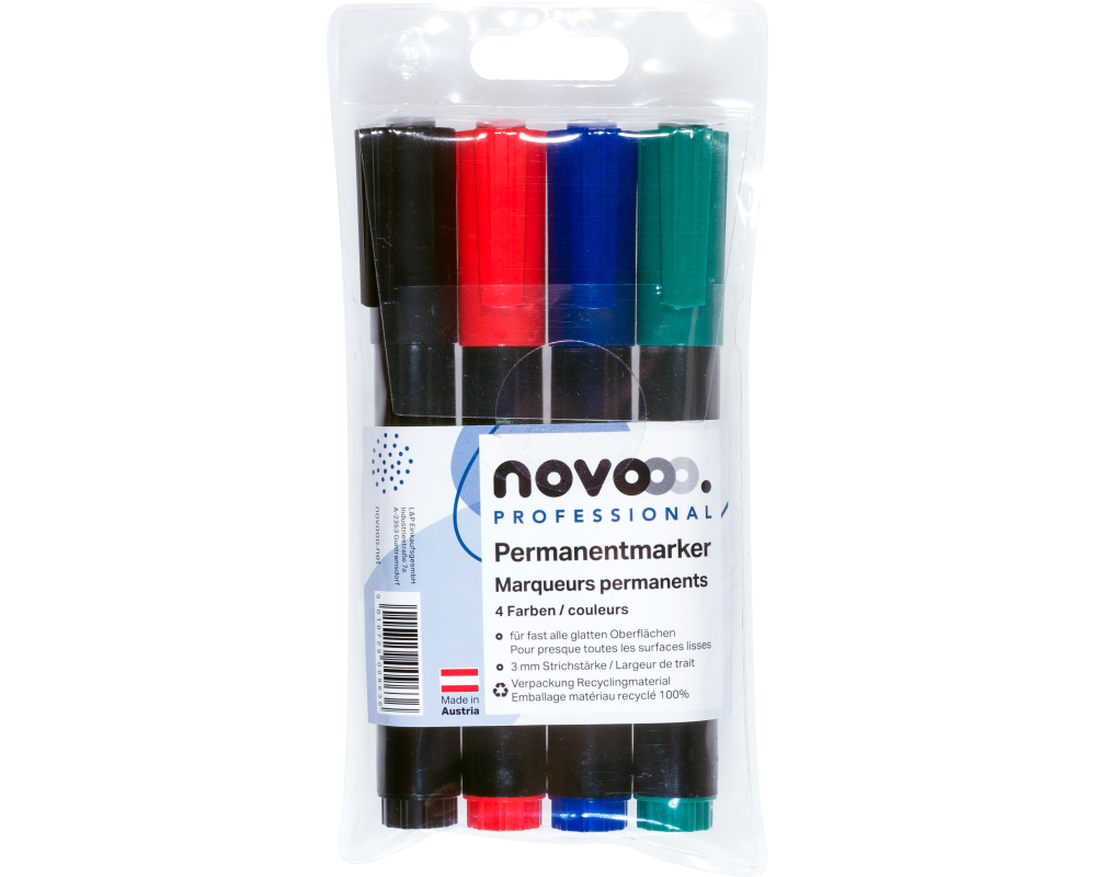 NOVOOO Permanent Marker Set 3mm 25908 4 Farben ass.
