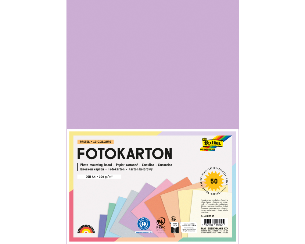 FOLIA Fotokarton A4 614/5095 300g, Pastell 50 Blatt
