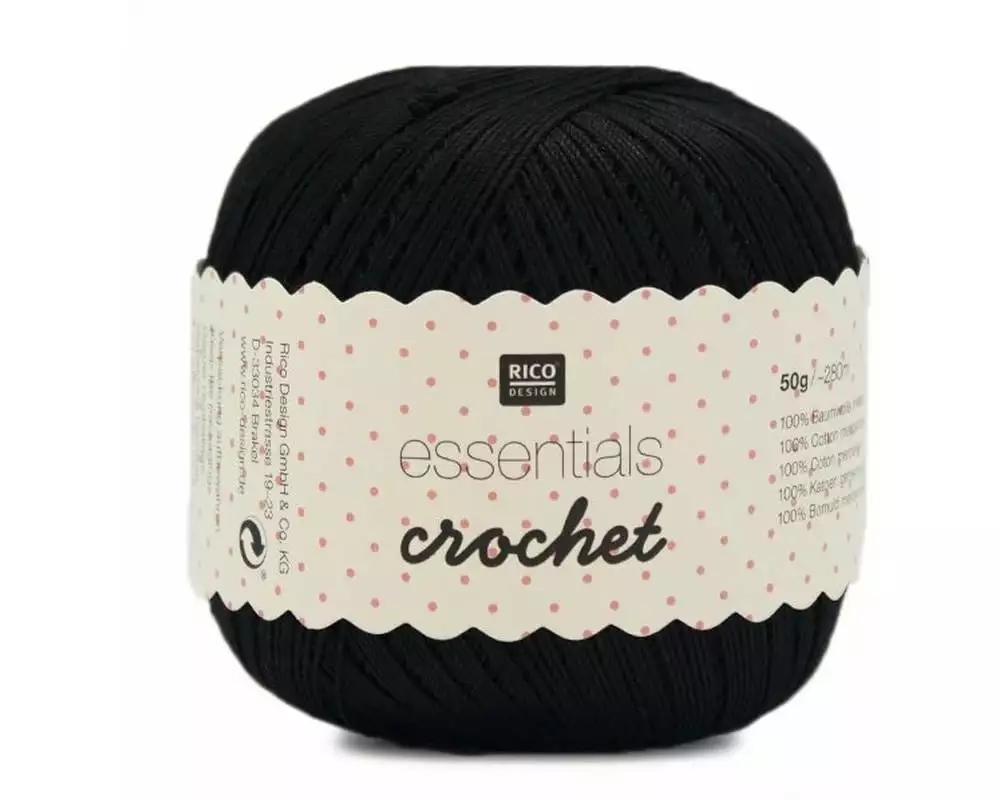 Rico Design Häkel- und Strickgarn Essentials Crochet 50 g, Schwarz