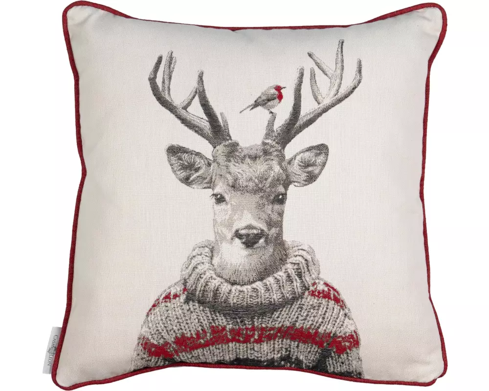Casa Leon Kissenhülle Hirsch mit Pullover 45 x 45 cm, Beige