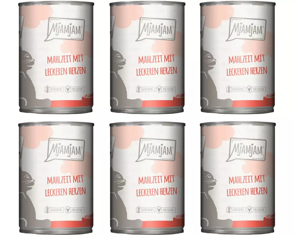 Mjamjam Nassfutter Dose Mahlzeit mit Herzen, 6 x 400 g