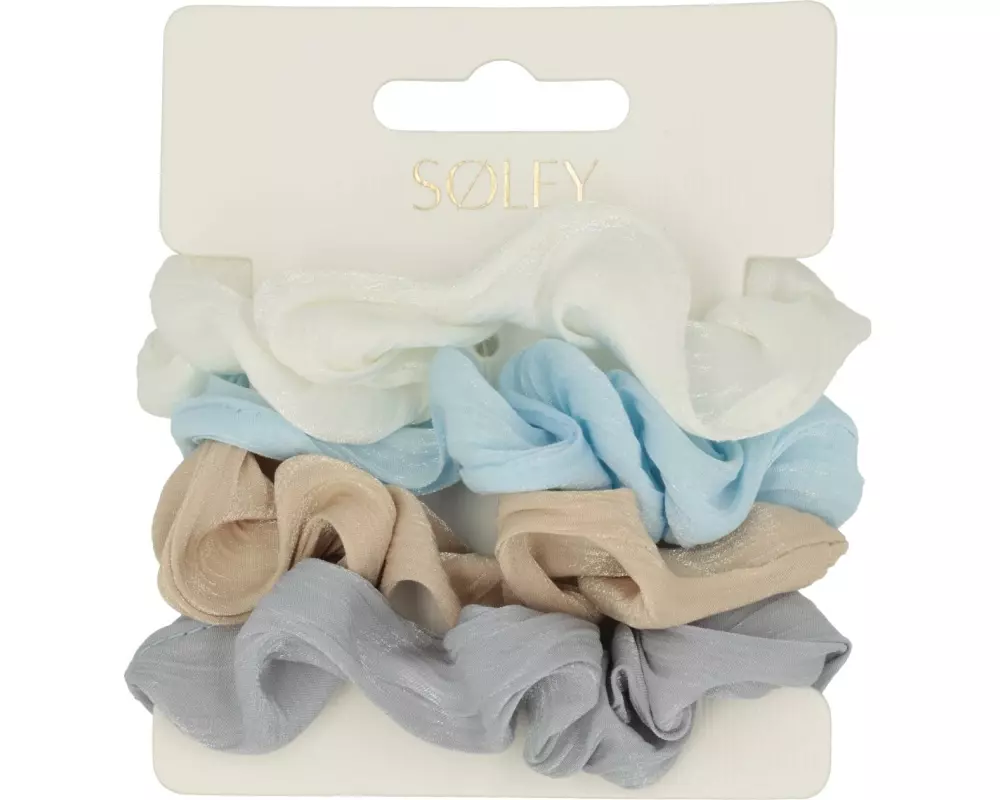 SOLEY Scrunchie 4 Stück Off-White, Blau, Hellbraun