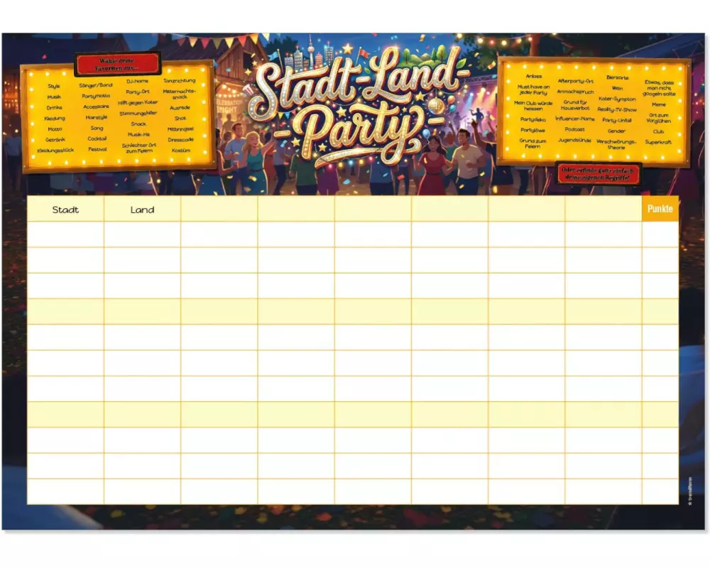 Trendform Tischset Papiertischset STADT-LAND-PARTY 50er Set