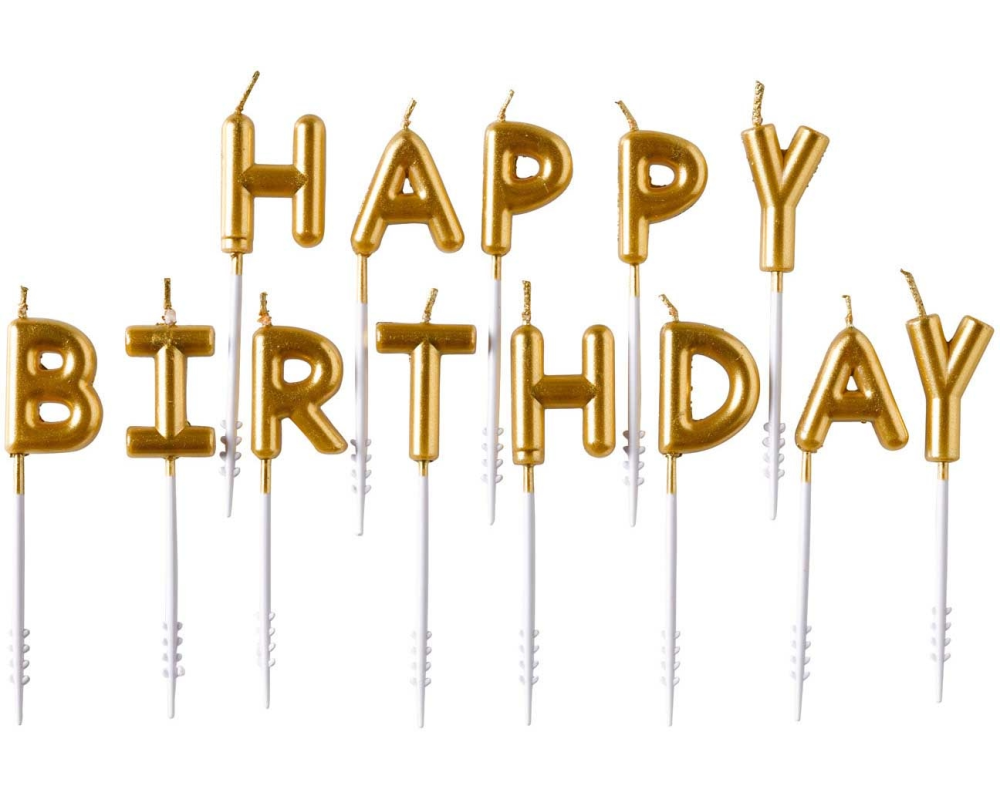 NEUTRAL Buchstaben Kerzen 9904370 Happy Birthday, gold 7.3cm