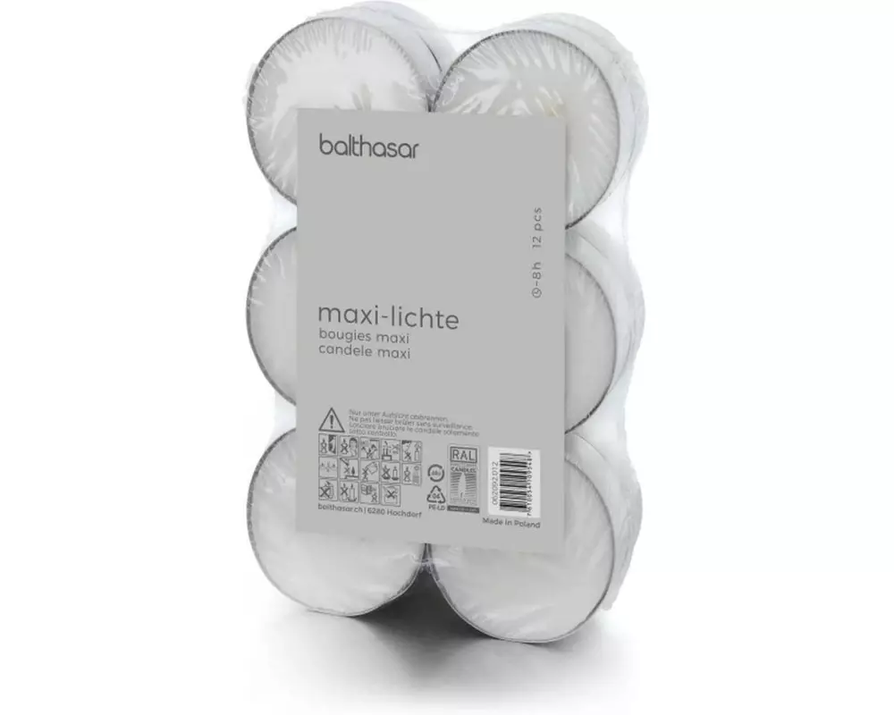 balthasar Teelichter Maxi, Alu, 5.7 x 2.2 cm, 12 Stück