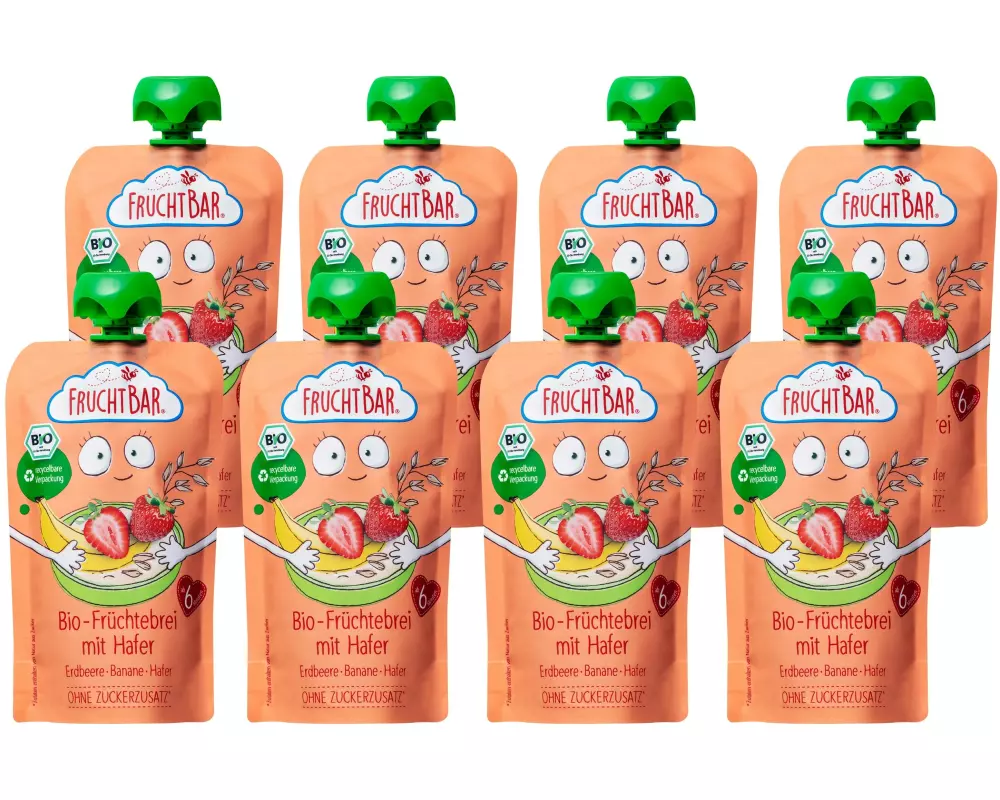 Fruchtbar Quetschbeutel Bio Erdbeere, Banane, Hafer 8x 100 g