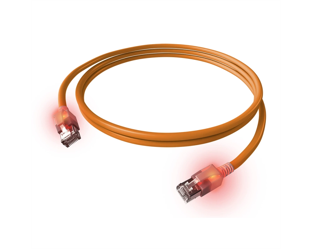 EasyLan DualBoot LED Patchkabel RJ45 S/FTP Cat.6A (Class EA), mit saCon Stecker, LSOH, orange, 1,5 m
