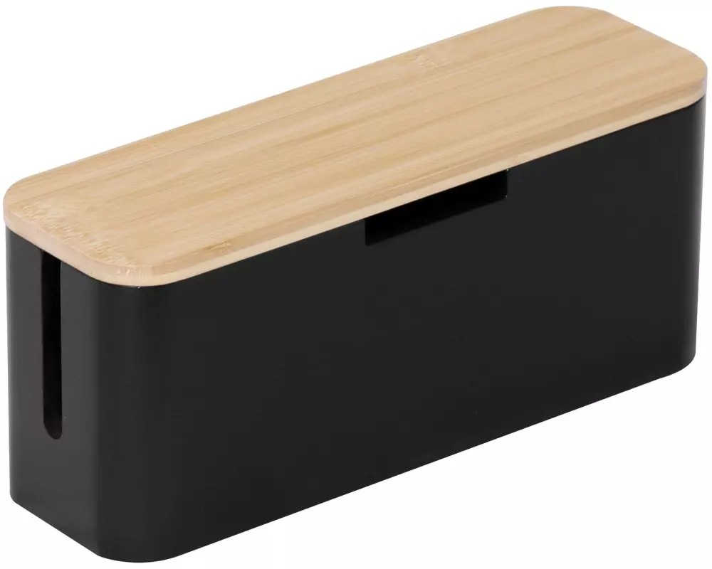 relaxdays Kabelbox Kabelbox Bambus Hellbraun-Schwarz Bambus Hellbraun-Schwarz