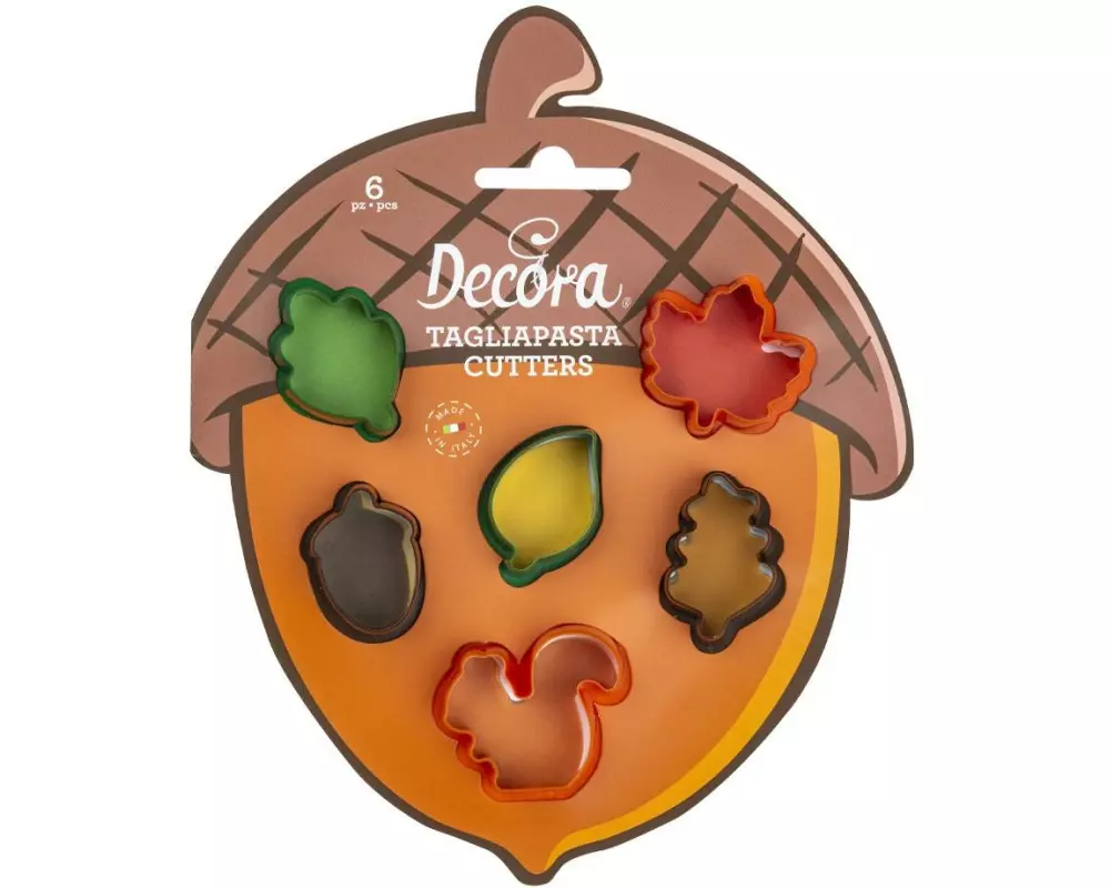 Decora Guetzli-Ausstecher Herbst 6 Stück, Dunkelbraun/Grün/Rot