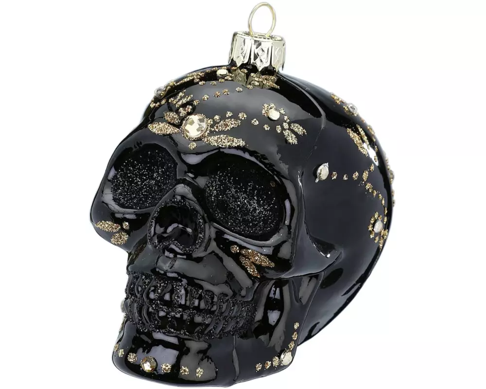 INGES CHRISTMAS DECOR Weihnachtskugel Totenkopf 9 cm, 2 Stück, Schwarz glanz