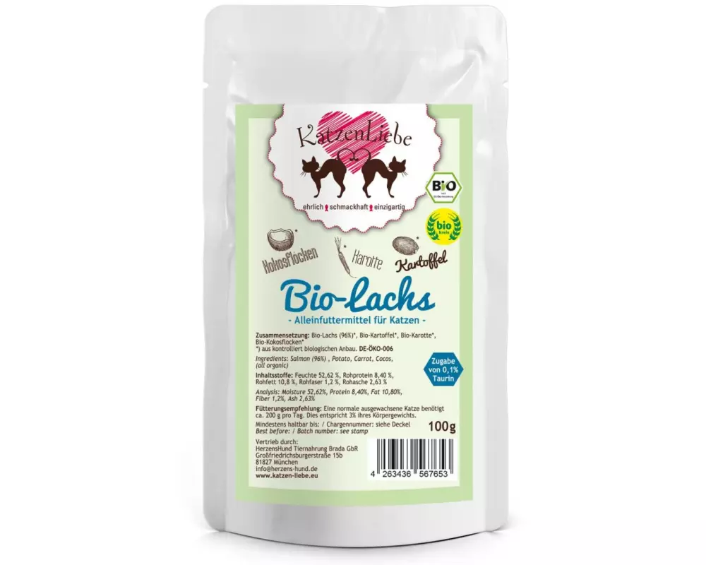 KatzenLiebe Nassfutter Bio-Lachs mit Bio-Kartoffel, 100 g