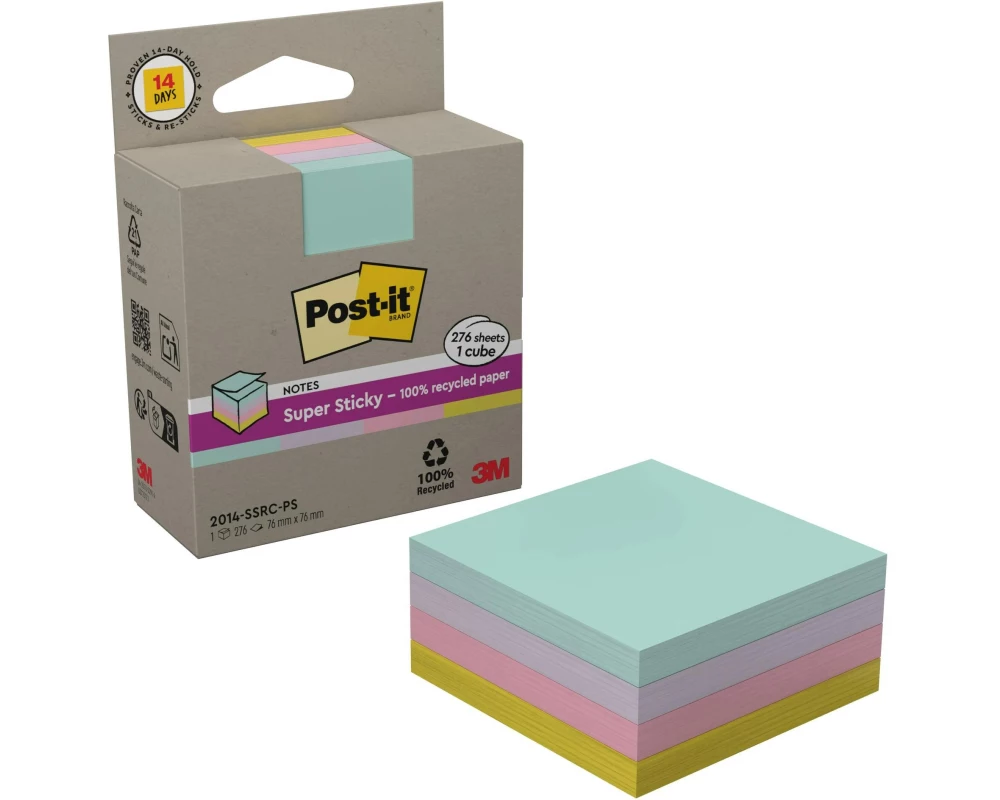 Post-it 3M Super Sticky Recycling Notes Mehrfarbig