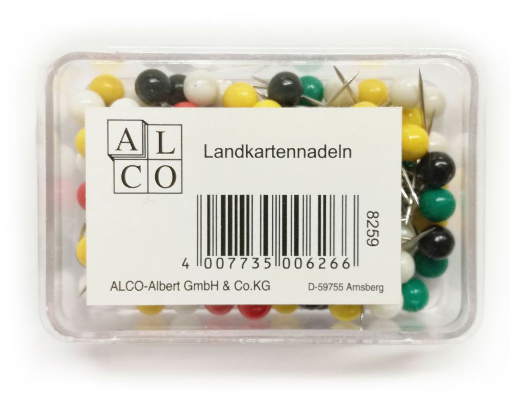 ALCO Landkartennadeln 5mmx16mm 626A farbig ass. 60 Stück