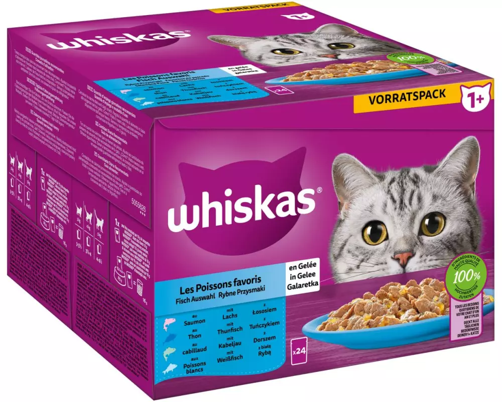 Whiskas Nassfutter Fisch Auswahl in Gelee 1+, 24 x 85 g
