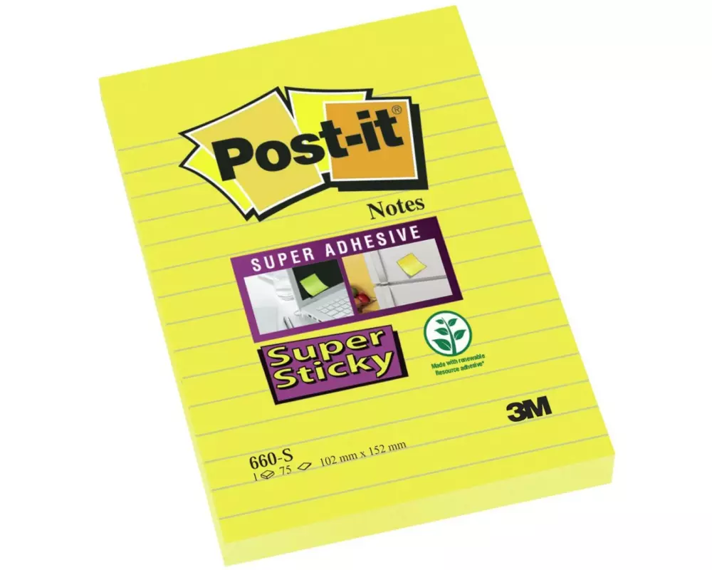 Post-it Notizzettel Post-it Super Sticky 15,2 x 10,2 cm Gelb