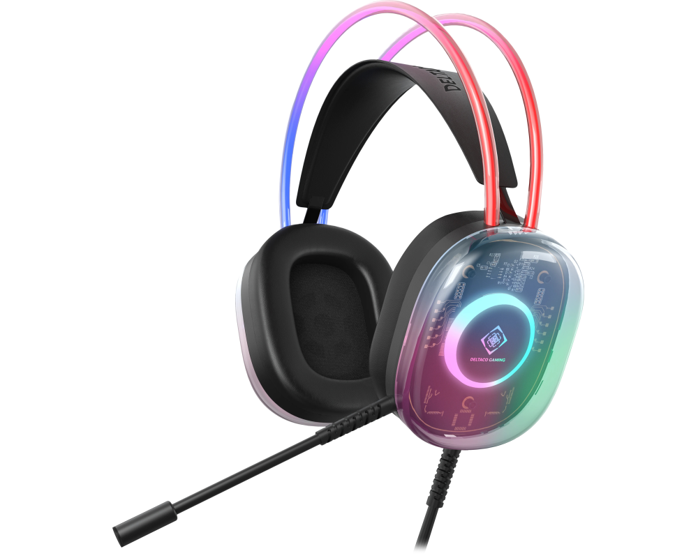 DELTACO GAMING Headset DH230 RGB GAM-186 Semi-transp.Headband,Earcups