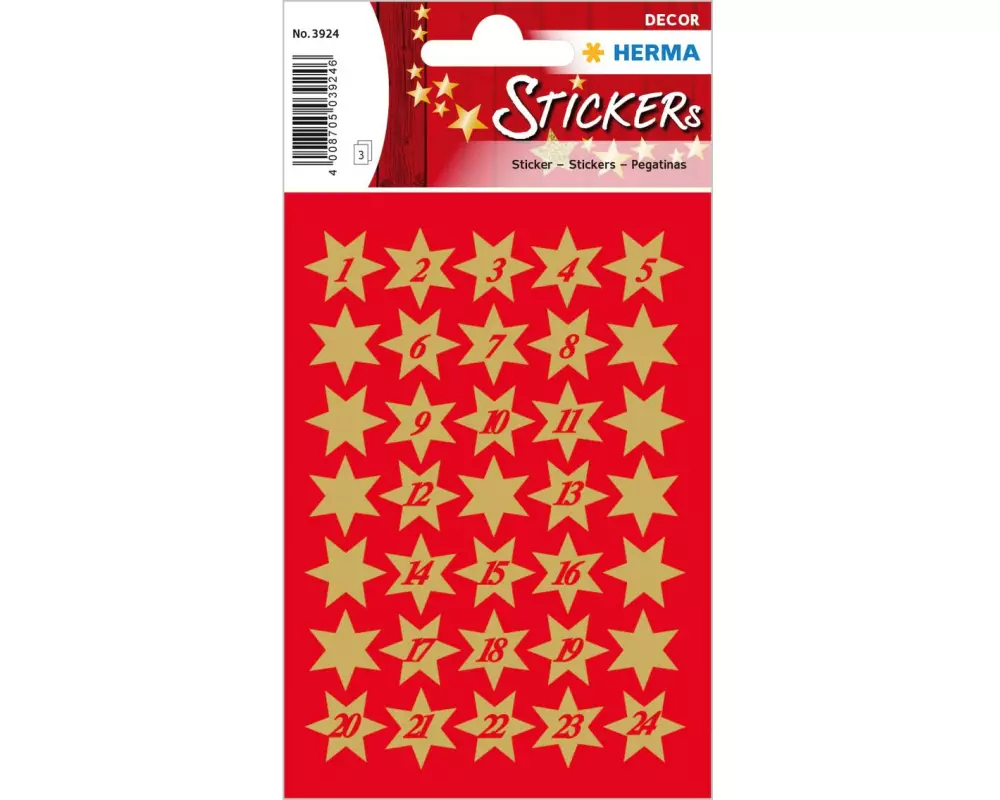 Herma Stickers Adventskalender-Zahlen Sticker Gold, 3 Blatt