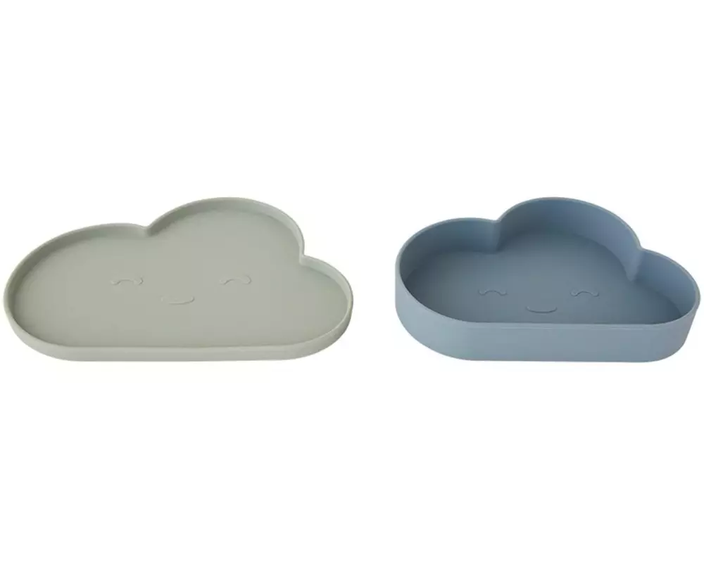 OYOY Kindergeschirrset Chloe Wolken 2-teilig, Minze/Blaugrau