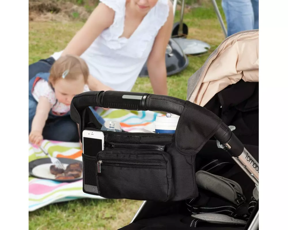 momcozy Kinderwagenorganizer mit Getränkehaltern Schwarz