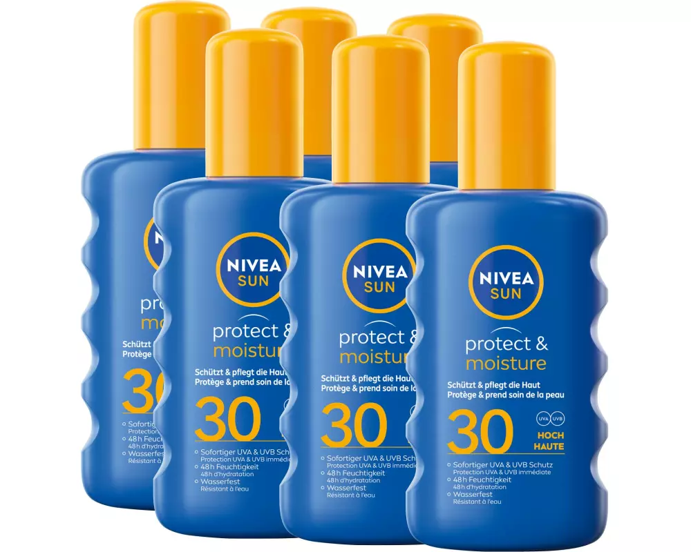 NIVEA SUN Sonnenspray Protect and Moisture LSF 30 6 x 200 ml