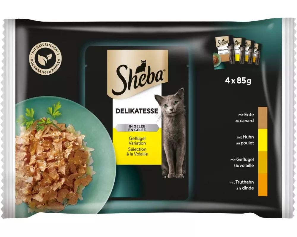 Sheba Nassfutter Delikatesse Gelee Geflügel Variation, 4 x 85g