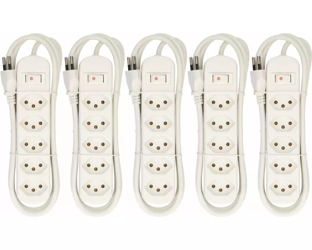Max Hauri Steckdosenleiste Basic-Line 5x T13 Schalter Weiss 5er Pack