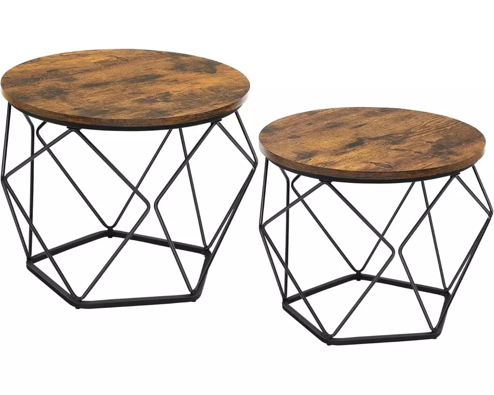 VASAGLE Couchtisch 2 Stück 60 x 40 cm/50 cm, Schwarz/Braun