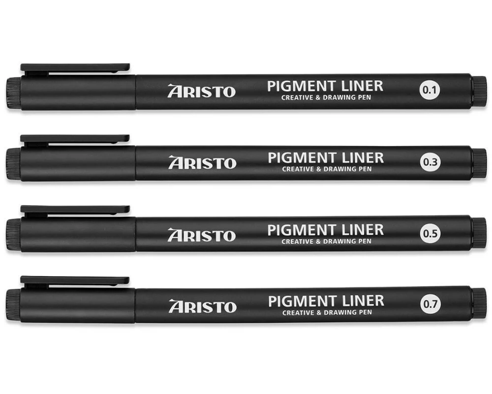 Aristo Pigment Liner 4er-Set schwarz, Stärken 0.1/0.3/0.5/0.7 mm