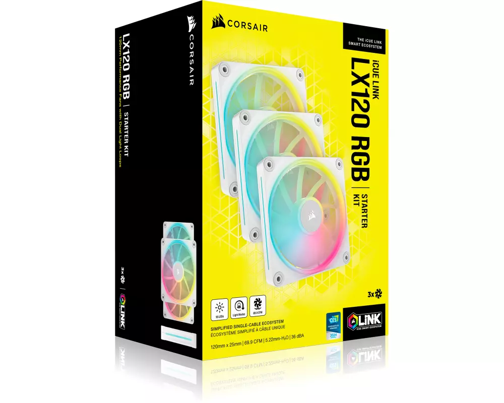 "LX RGB Series, iCUE LINK LX120 RGB White, 120mm RGB Fan, Triple Fan Kit"