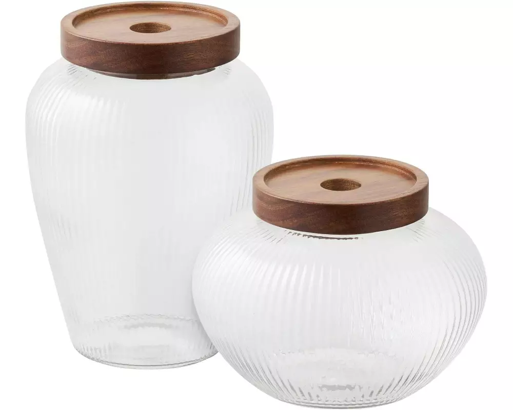 House Nordic Vorratsdose Maya, Glas / Akazie, 2er-Set