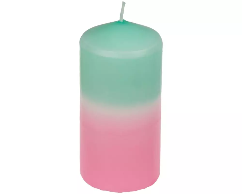G. Wurm Stumpenkerze mit Farbverlauf 12 x 6 cm, Mint/Rosa
