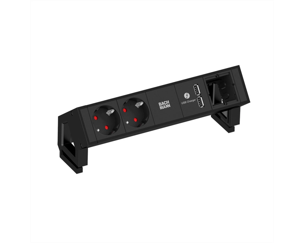 BACHMANN DESK2 2x Schutzkontakt 1x USB-Charger 1x ABD, schwarz