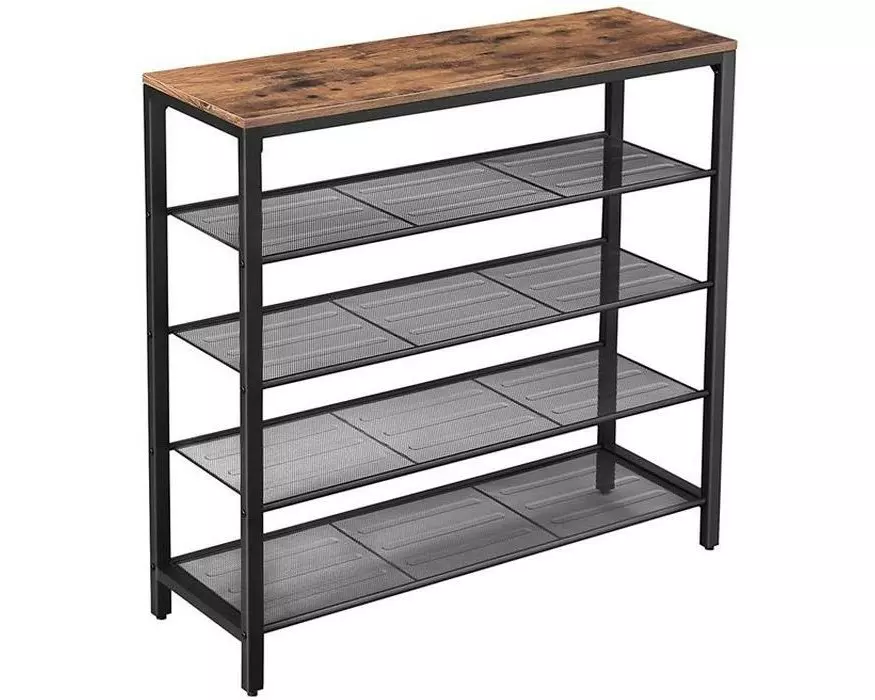 VASAGLE Schuhregal mit 4 Ablagen 100 x 92.5 cm, Braun/Schwarz