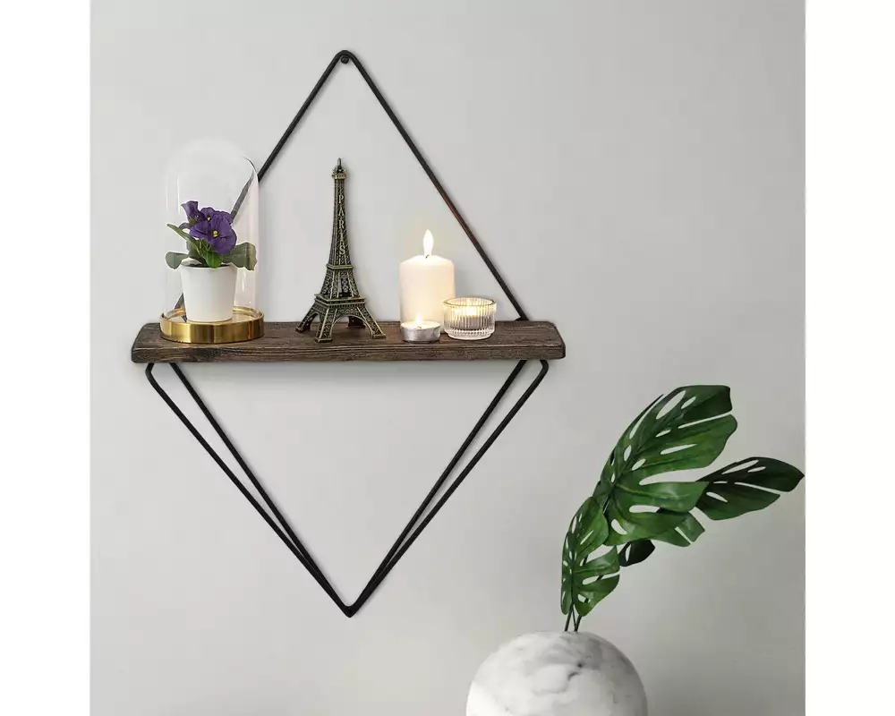 Woody Fashion Wandregal Paeonia Turcica 27 x 30 x 15 cm, Schwarz/Walnuss