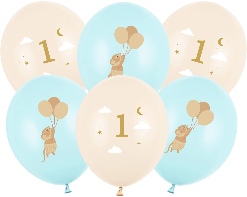 PARTYDECO Ballons 30cm SB14P-363-00 Mäuse mit Zahl, blau 6 Stück