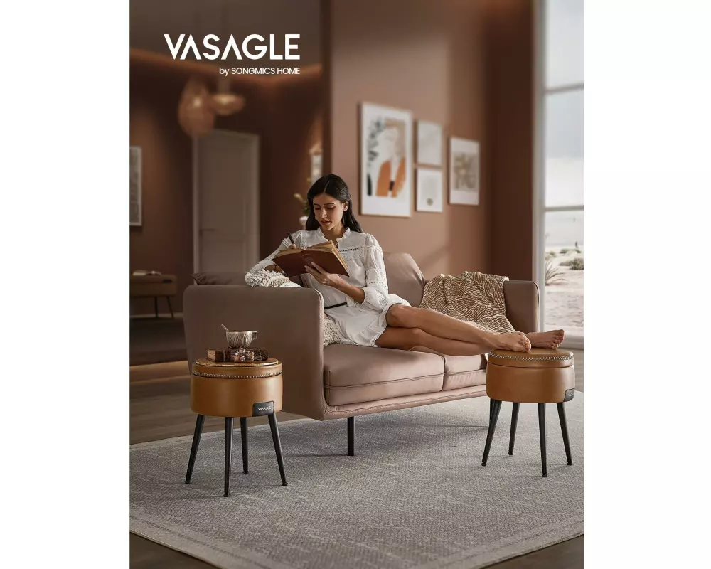VASAGLE Hocker mit Stauraum Sperrholz, Braun